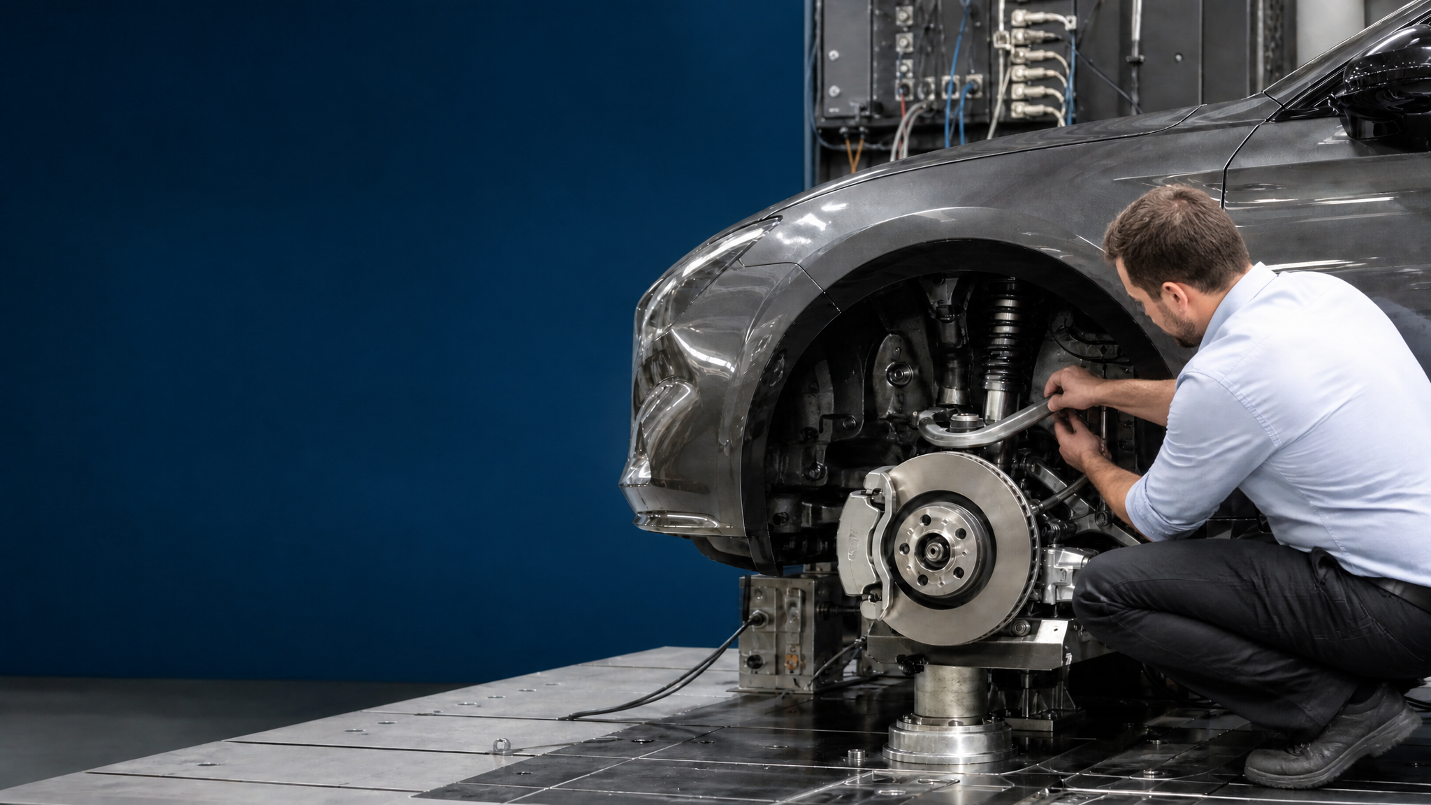 Fahrzeugfahrwerk in technischer Entwicklungsumgebung